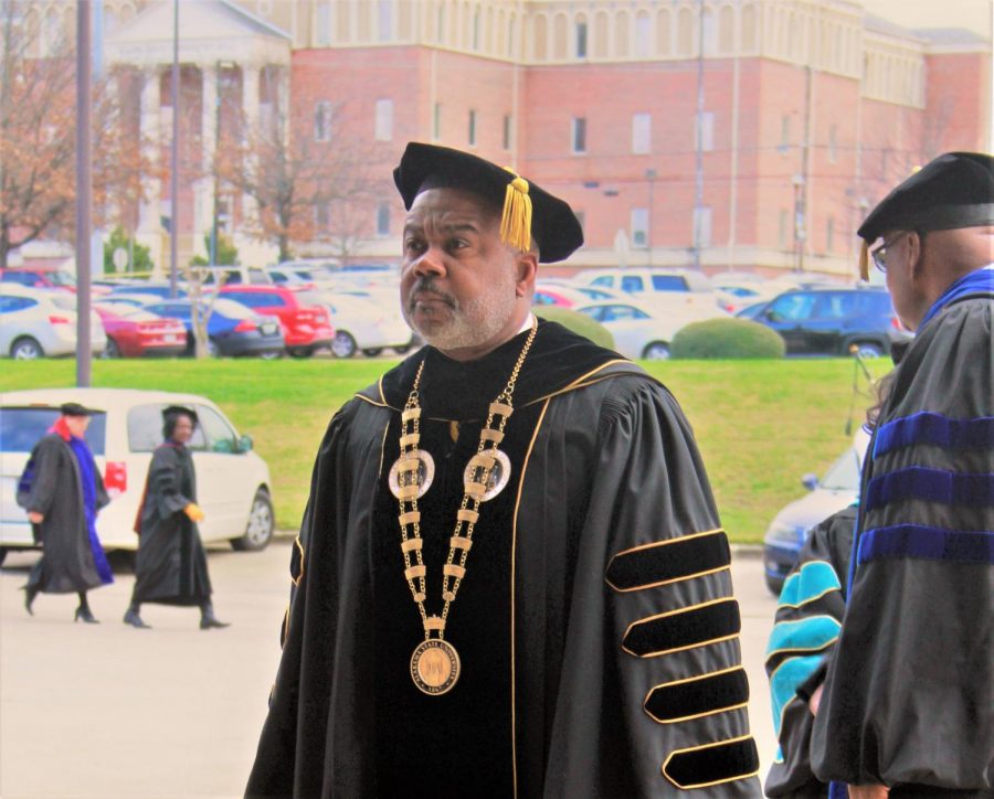 Alabama State University's 15th President, Dr. Quinton T. Ross leads the Founder's Day Convocation processional.