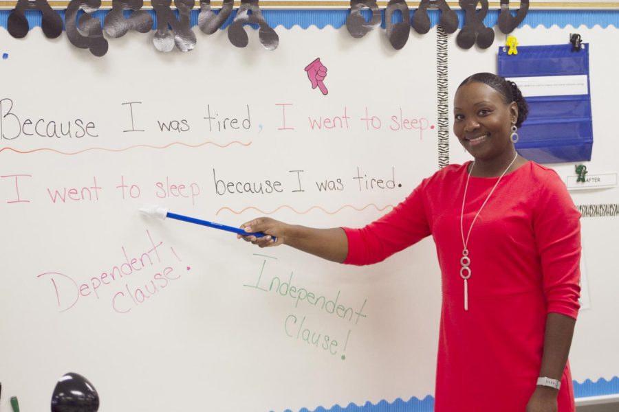Angela Harris Hampton goes over some English concepts for her 5th grade class at Wynton Blount Elementary School.