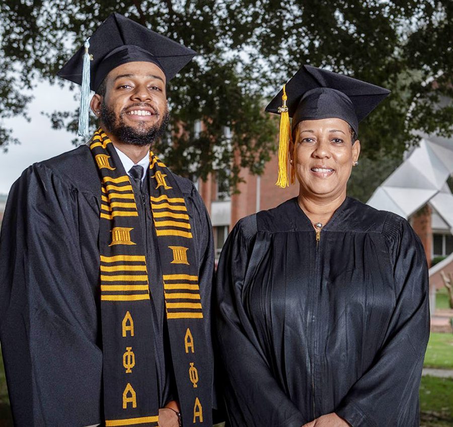 Photos of graduates Lauren Salter and her son Courtney Salter who are both graduating Nov. 2020.

Photo by David Campbell/Alabama State University