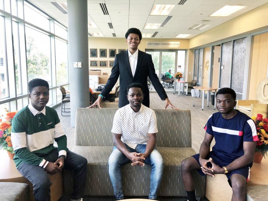 (Seated)) Robert Mukuchura, Lateef Okolo, Obaloluwa Olaniran will serve as managing editors for The Hornet Tribune.  Not pictured is Anthoni A. Wardlaw, who is also a managing editor.  (Standing)  Micah Sanders wll serve as the editor-in-chief