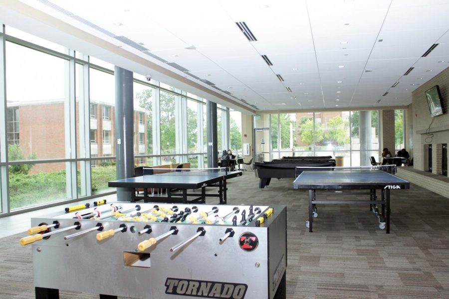 Pictured is the newly established game room, which is located in the rear of the John Garrick Hardy Center. The space allotted for the game room is about the same as the original space.
