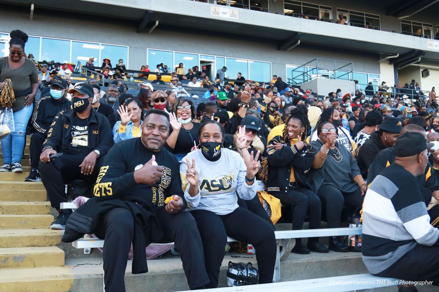 Thousands of alumni sit in the stadium stands, full of excitement and enthusiasm, as the Alabama State University Hornets sting the Tigers of Tuskegee University in the 97th Turkey Day Classic.