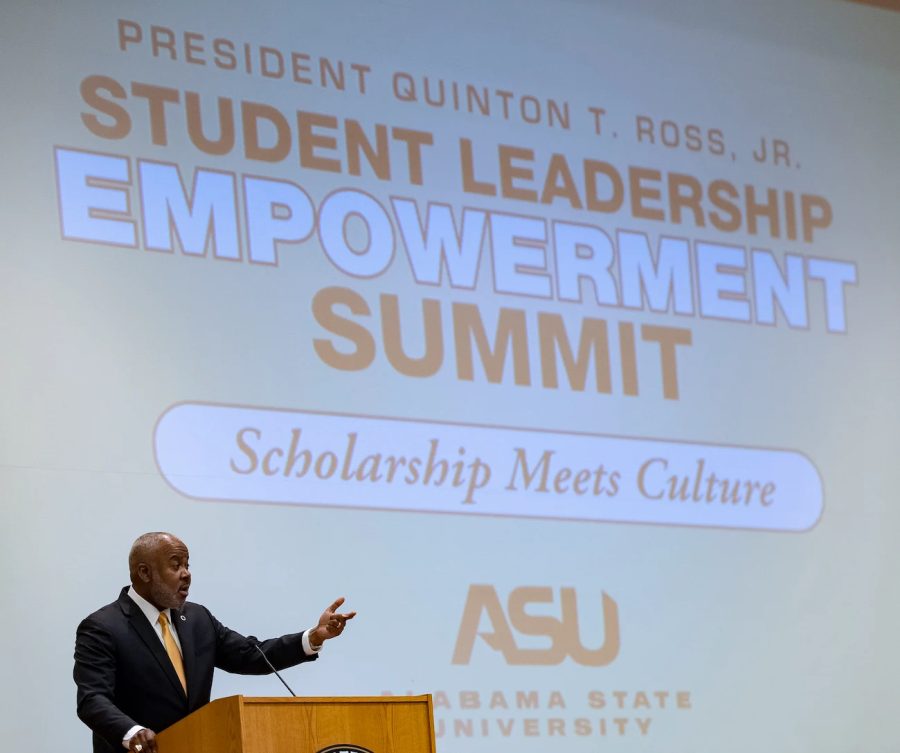 15th President of Alabama State University, Quinton T. Ross, Jr., Ed.D., welcomes everyone in attendance to the event. 