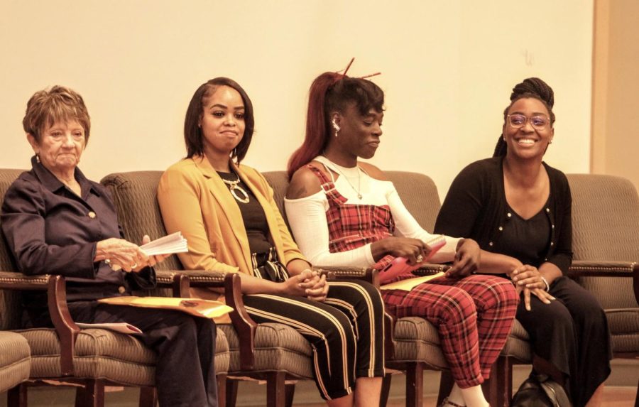 During the Violence Against Wo(men) Program, each of the following panelists were introduced.  They were Courtney Bullock, Velatrica Destiny, Shelly Peed and Aisha Jameson.  The event was held in the Ralph Abernathy Hall Auditorium. 
