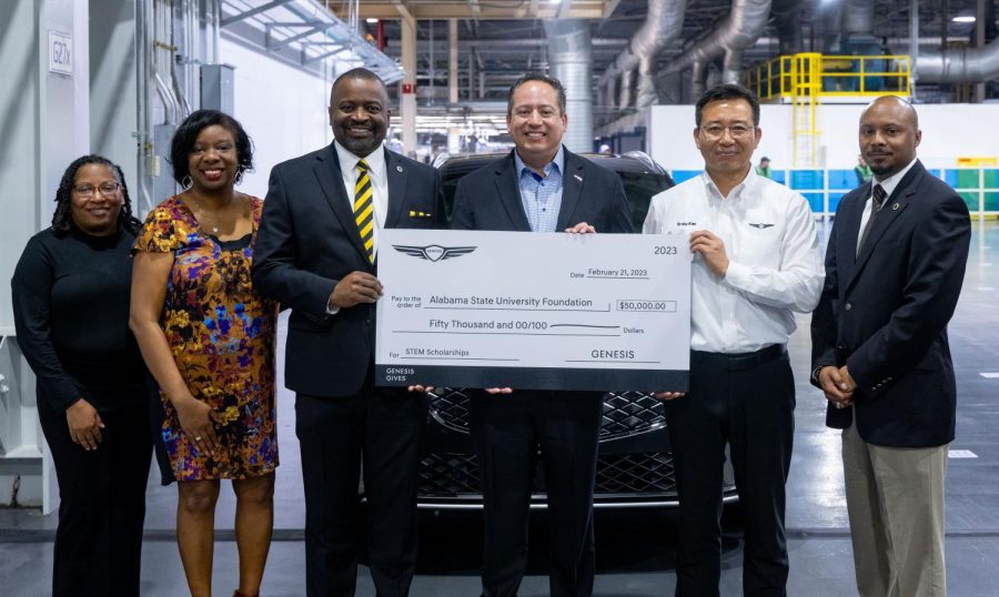 Hyundai presents university with check for $50,000