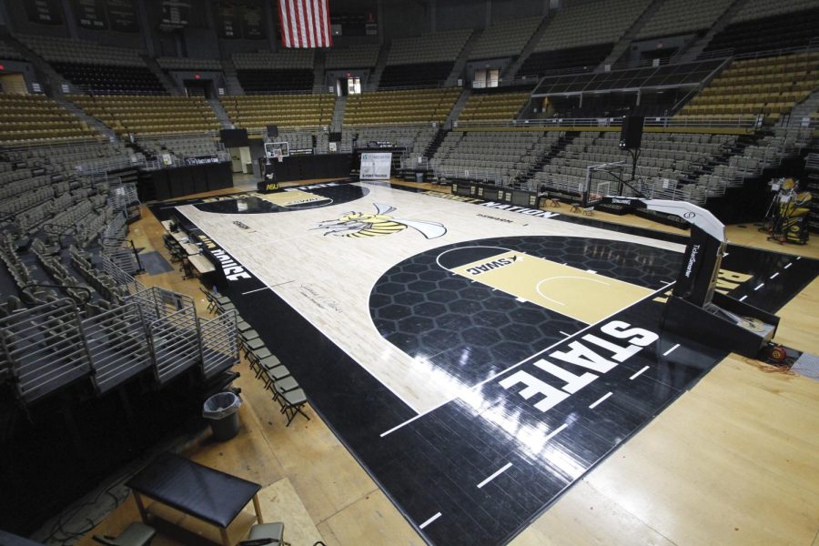 The Alabama State University community shares its excitement as the Dunn-Oliver Acadome receives new arena flooring.  The old flooring had served the university since 1992 and needed to be replaced.