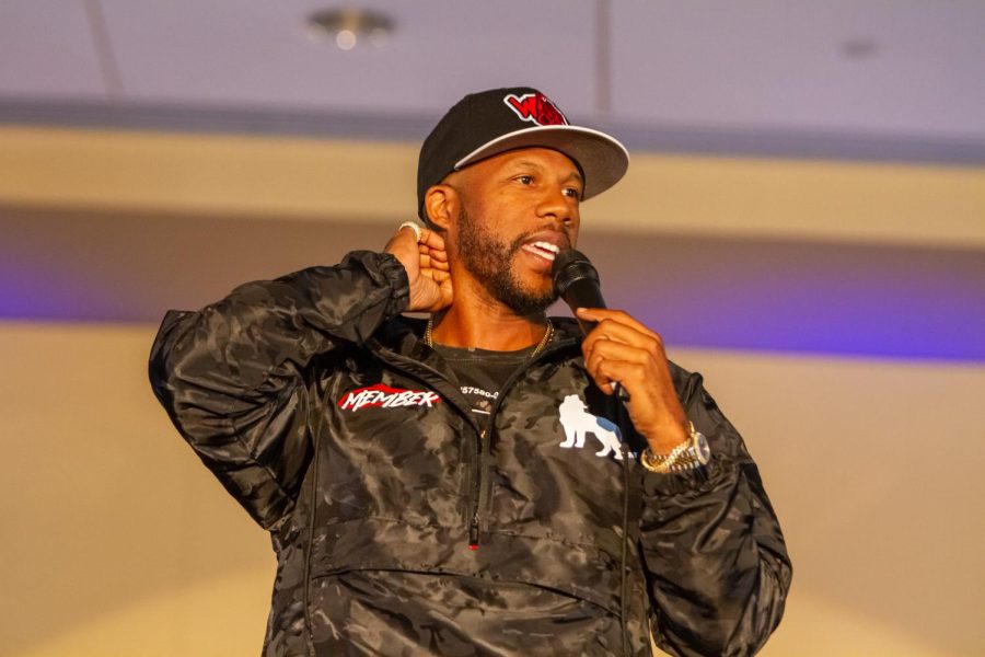 During the comedy show sponsored by the Student Government Association on April 17, comedian Tyler Chronicles told a joke about one of the university administrators which caused the crowd to erupt in laughter.