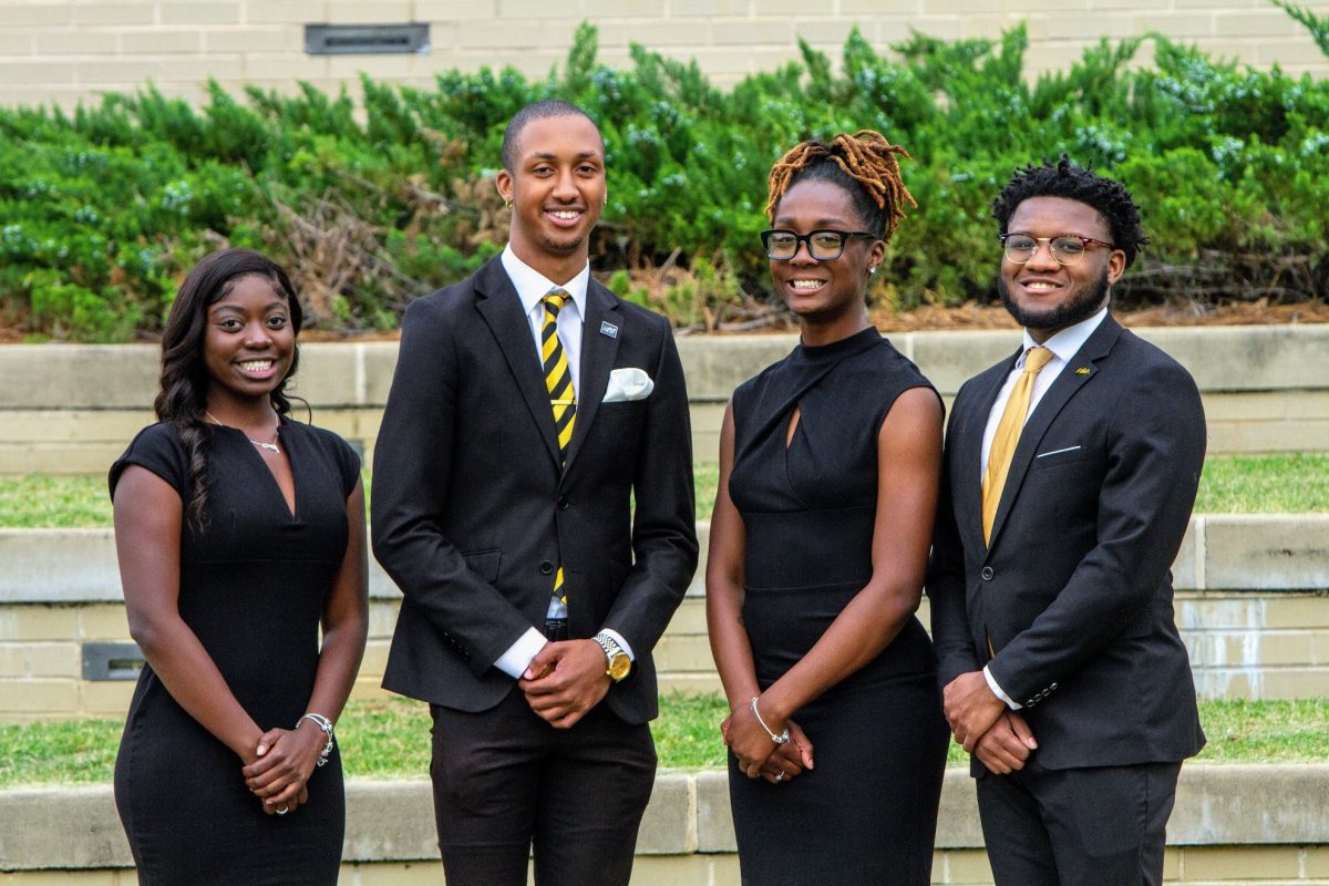 (L-R) 2023-24 Student Government Association Executive Officers are Alexandria Thomas, SGA secretary, Landon Hale, SGA president, Hope Smith, SGA vice president and Tre’von Conner, SGA treasurer.  Their terms began on May 1 and will end on April 30.