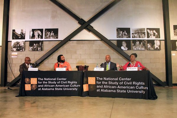 (L-R) Associate Director for Archives and Cultural Services Howard Robinson, Ph.D., Evan Milligan, lead plaintiff, State Rep. Chris England and State Sen. Merika Coleman discuss the landmark ruling by the U.S. Supreme Court.