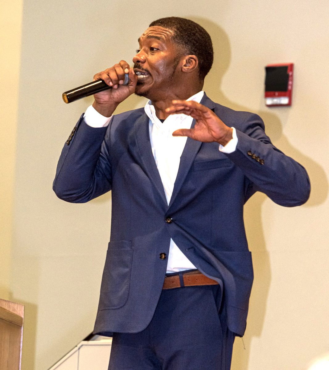 Ibrahim Lee, principal of Percy Julian High School, served as the keynote speaker for the Freshman Convocation held in Ralph D. Abernathy Auditorium on Aug. 29.