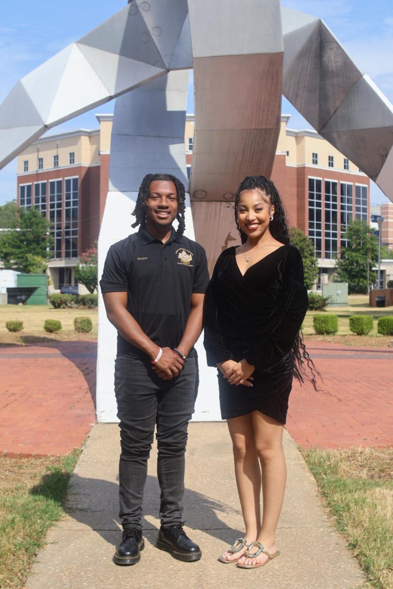 Michael Stallworth Jr. and Calandrea Carter take their official photograph as White House Initiative HBCU Scholars.